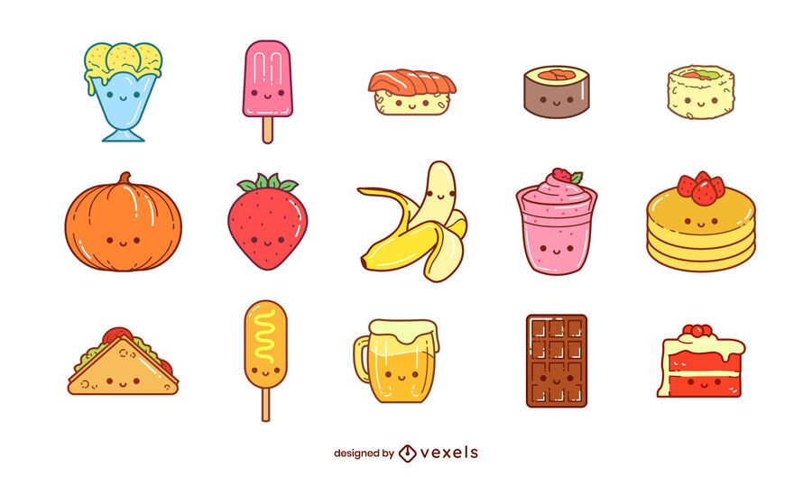 Conjunto de elementos de comida kawaii Conjunto de elementos de comida kawaii