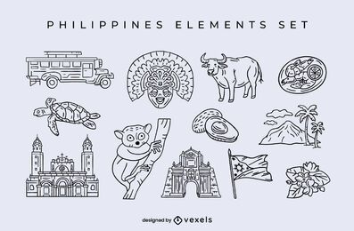 Philippines elements stroke set 