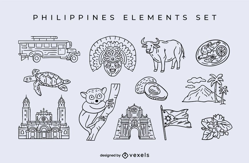 Philippines elements stroke set Philippines elements stroke set