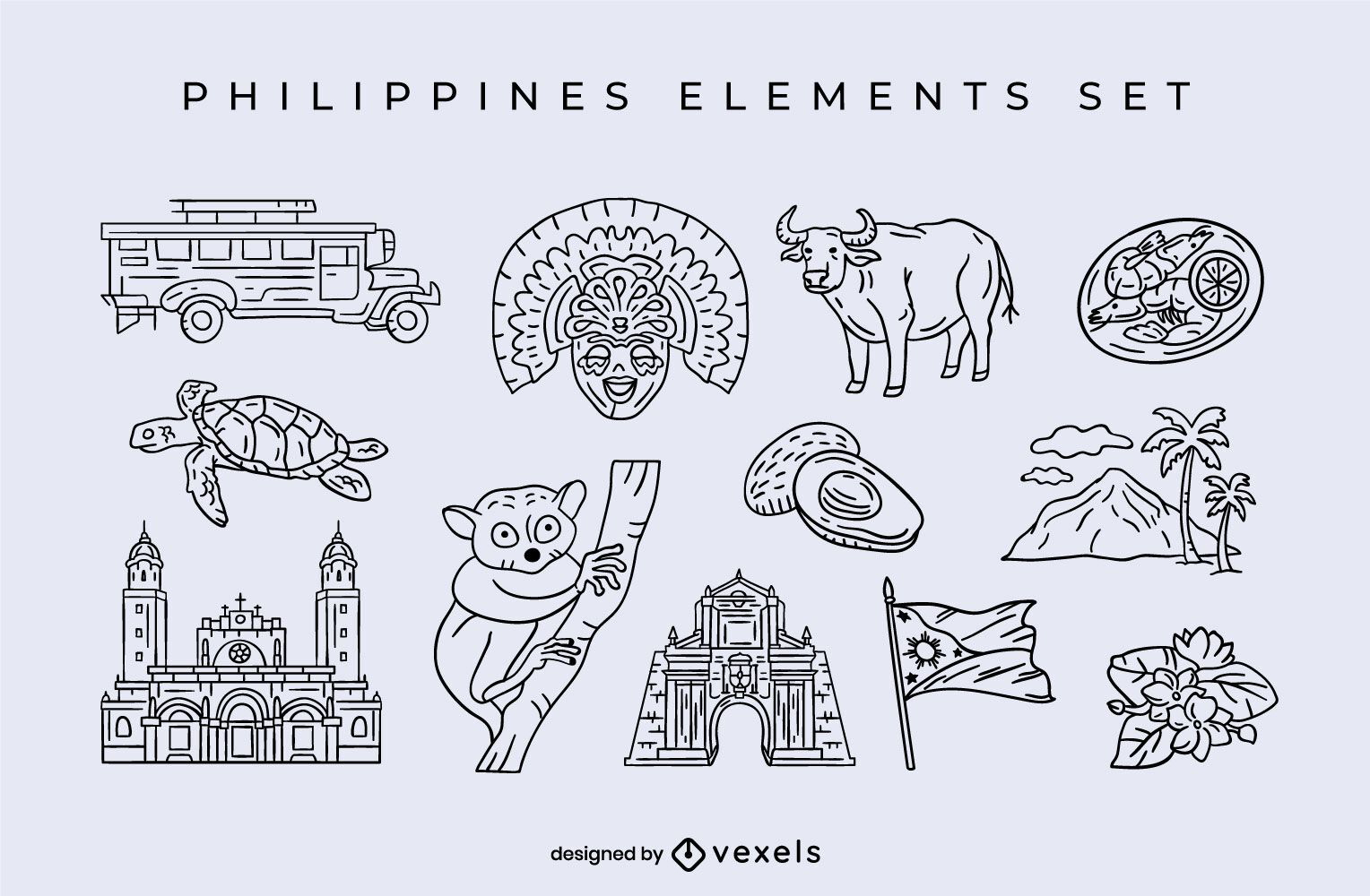 Conjunto de tra?os de elementos das Filipinas
