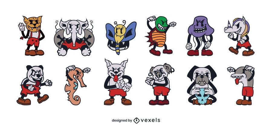 Retro cartoon animals set Retro cartoon animals set