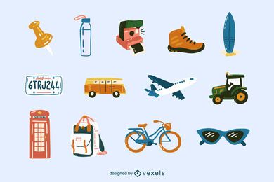 Travel elements color doodle set Travel elements color doodle set