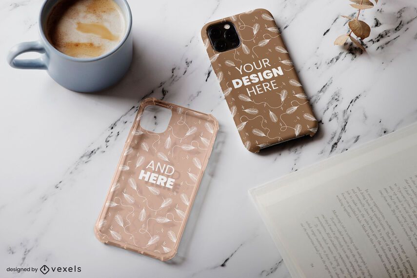 Phone cases coffee mockup composition Phone cases coffee mockup composition