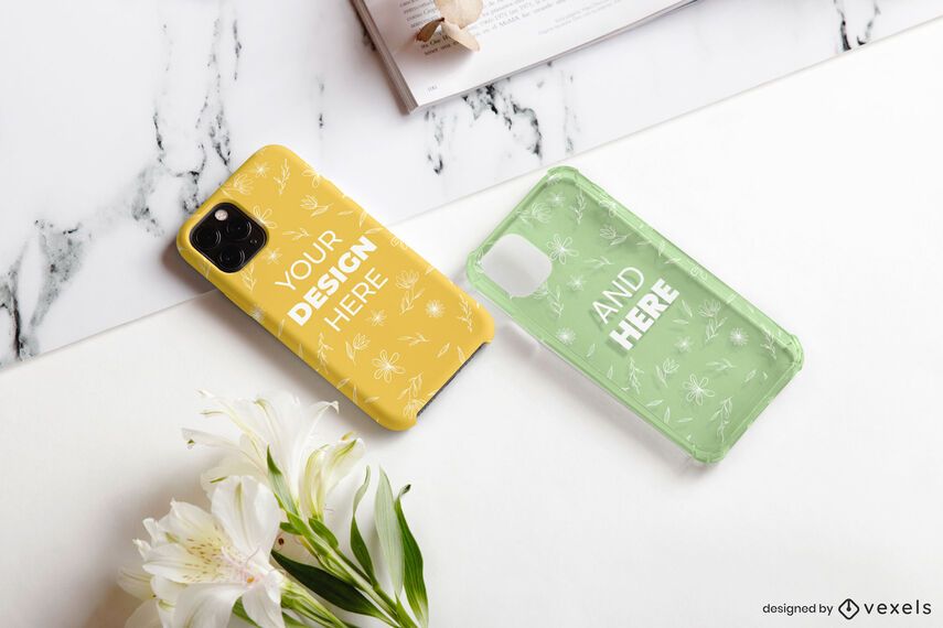 Phone cases flower mockup composition Phone cases flower mockup composition