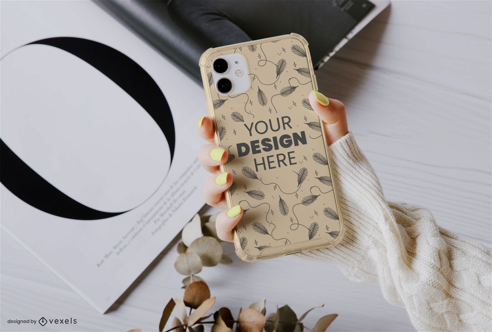 Hand holding phone case mockup composition