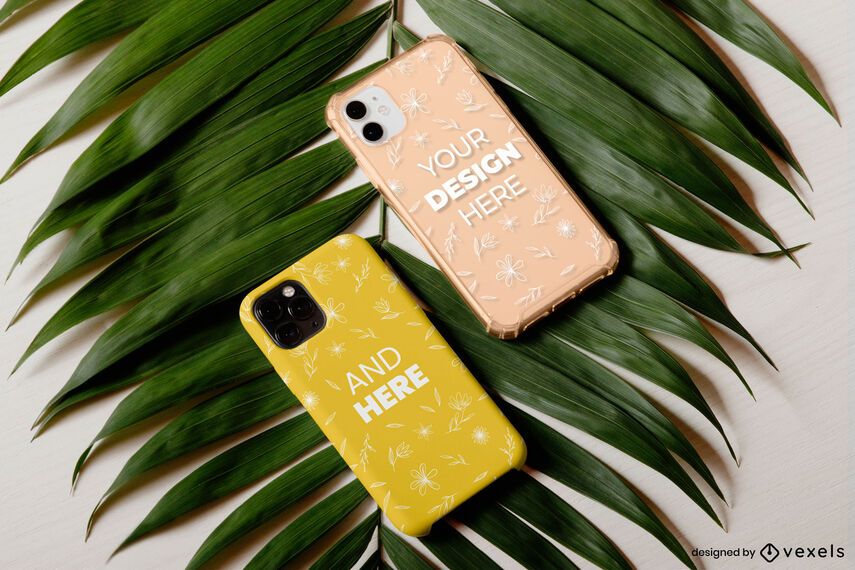 Phone cases leaf mockup set Phone cases leaf mockup set