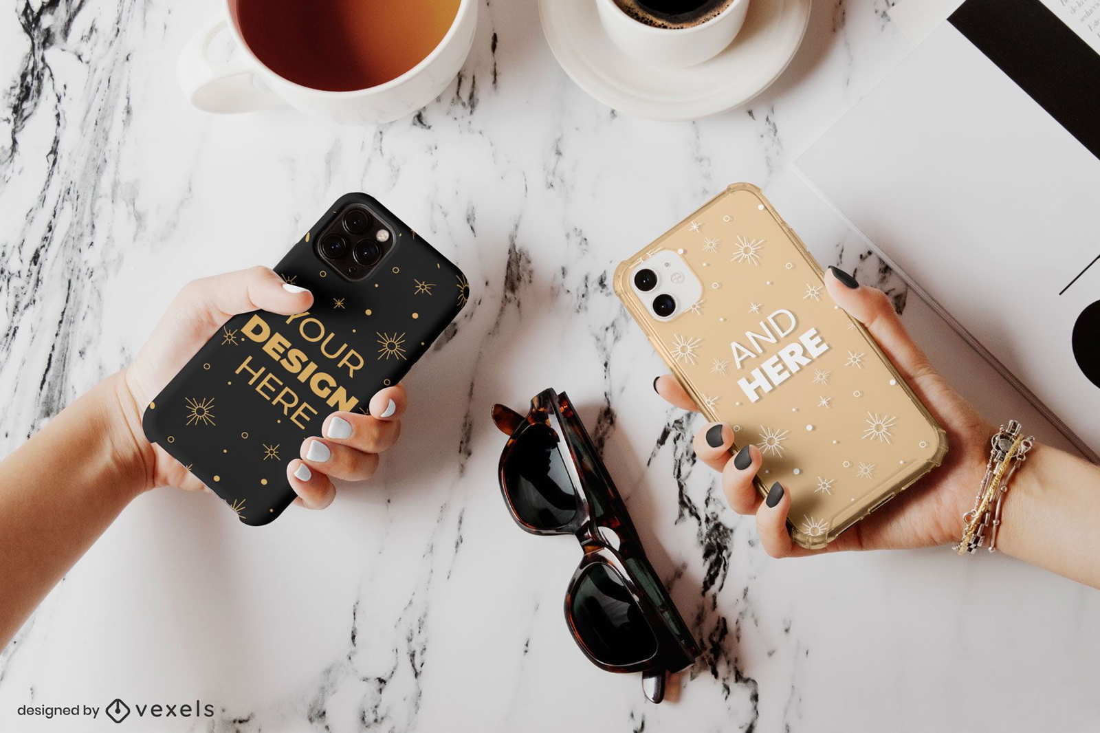 Phone cases sunglasses mockup composition