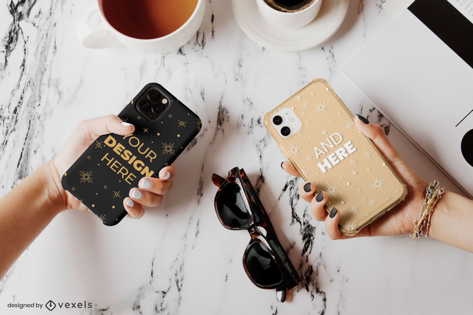 Phone Cases Sunglasses Mockup Composition Vector Download