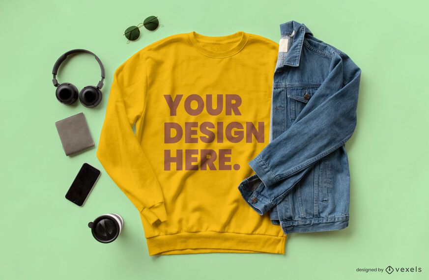 Sweatshirt jean jacket mockup composition Sweatshirt jean jacket mockup composition