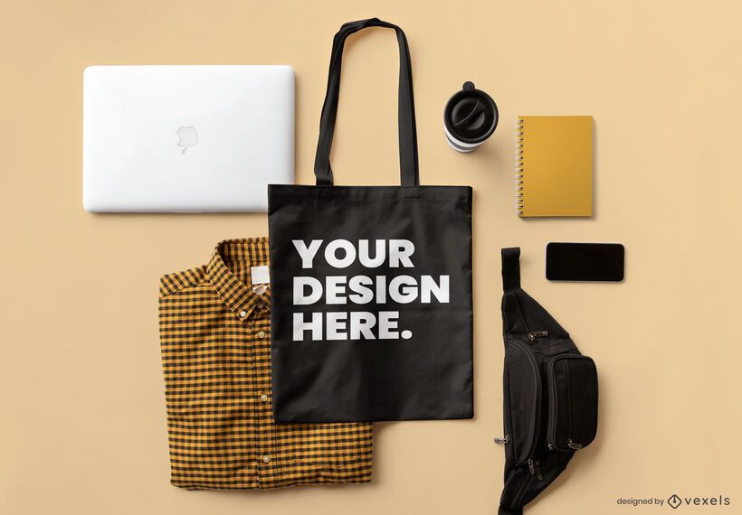 Laptop tote bag mockup composition Laptop tote bag mockup composition
