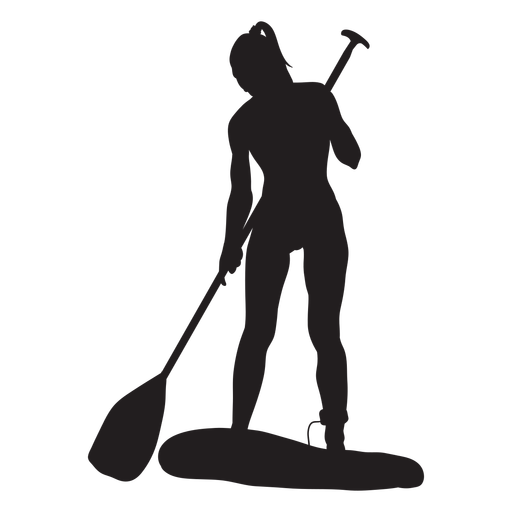 Girl stand up paddleboarding silhouette PNG Design