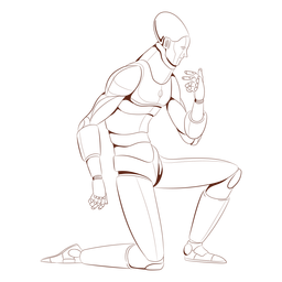 Kneeling android character PNG Design