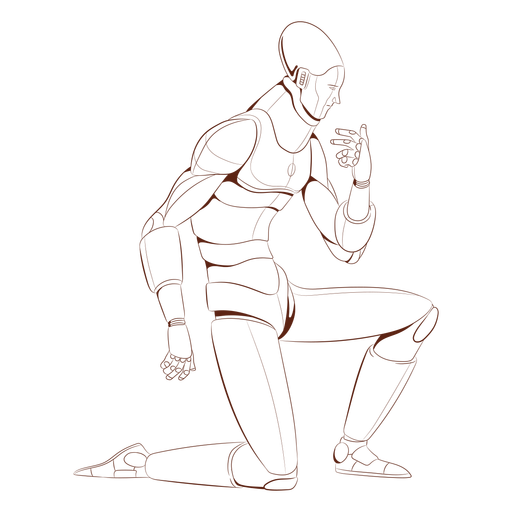 Kneeling android character PNG Design