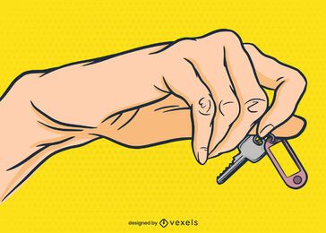 Hand mit Schlüsselillustrationsentwurf