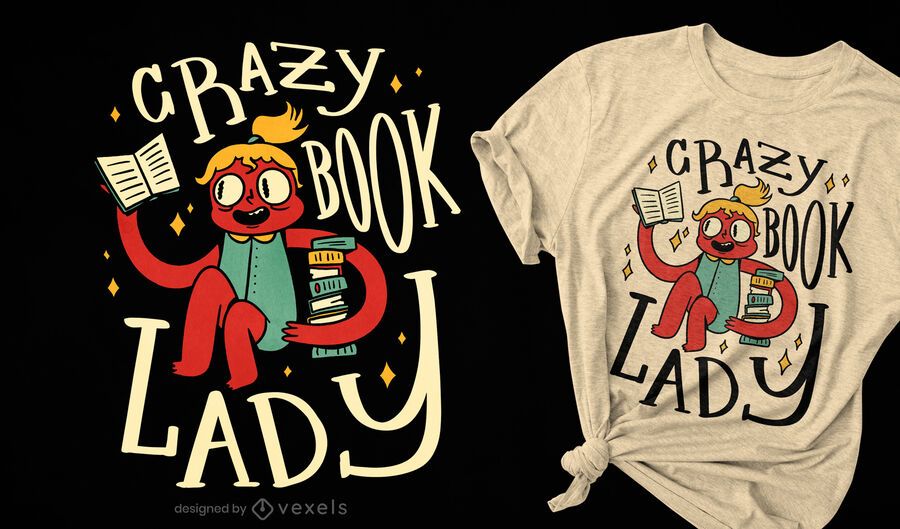 Diseño de camiseta Crazy Book Lady Diseño de camiseta Crazy Book Lady
