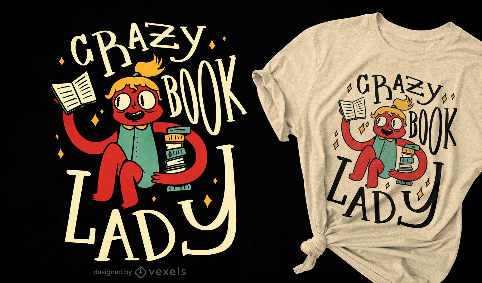 Design de t-shirt de senhora de livro louco