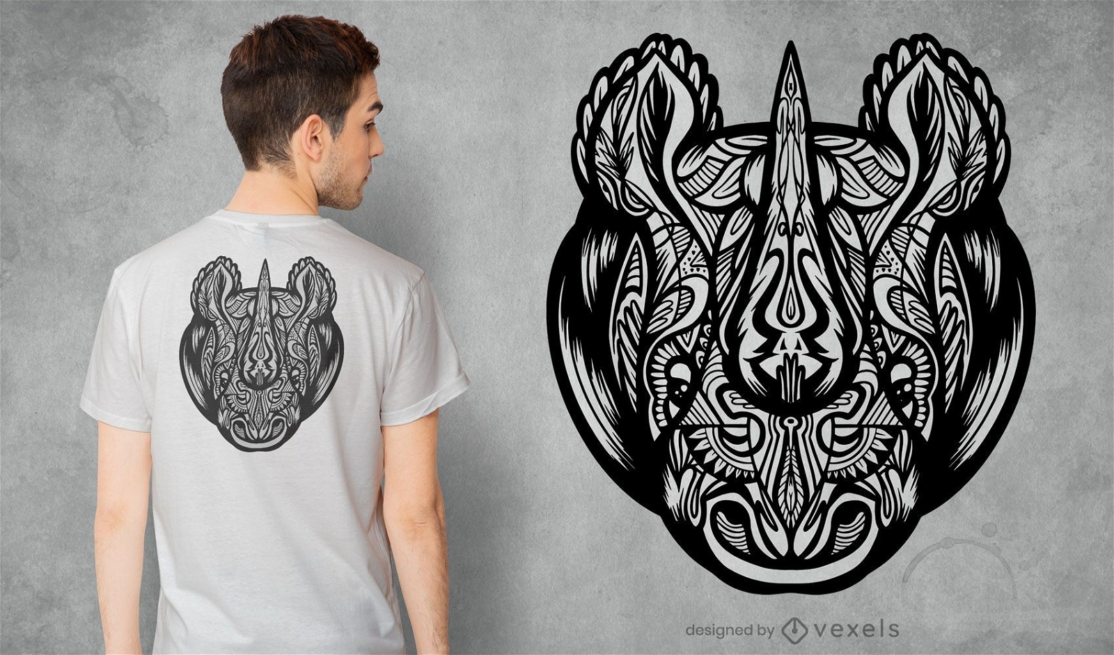 Design de t-shirt mandala rinoceronte
