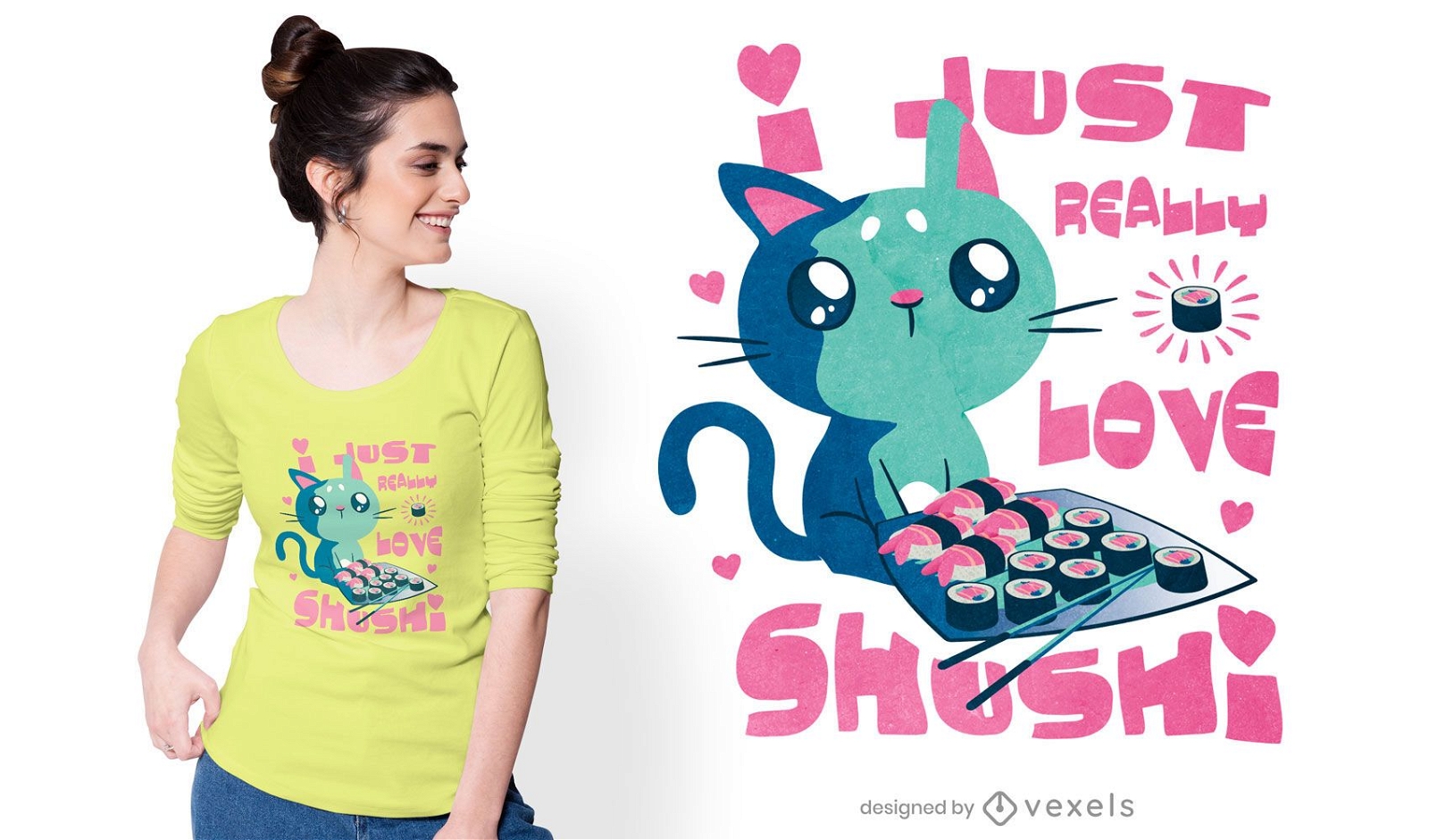 Diseño de camiseta cat sushi