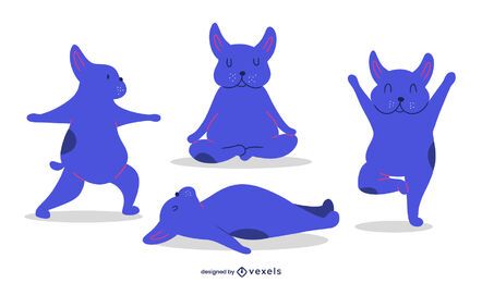 Conjunto de ilustração de poses de ioga de cachorro Conjunto de ilustração de poses de ioga de cachorro