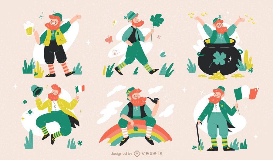 Conjunto de caracteres de duende de san patricio Conjunto de caracteres de duende de san patricio