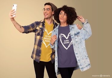 Couple selfie t-shirt mockup design