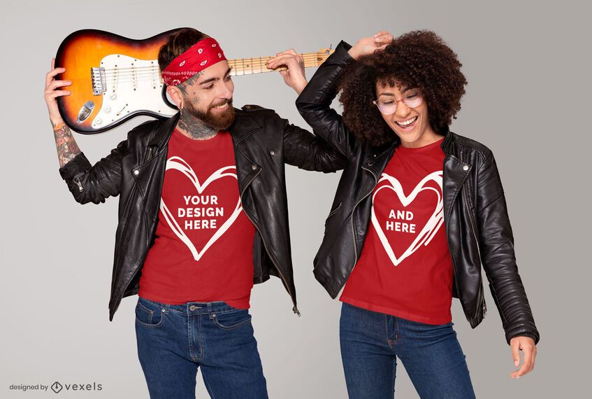 Diseño de maqueta de camiseta de pareja rockera Diseño de maqueta de camiseta de pareja rockera