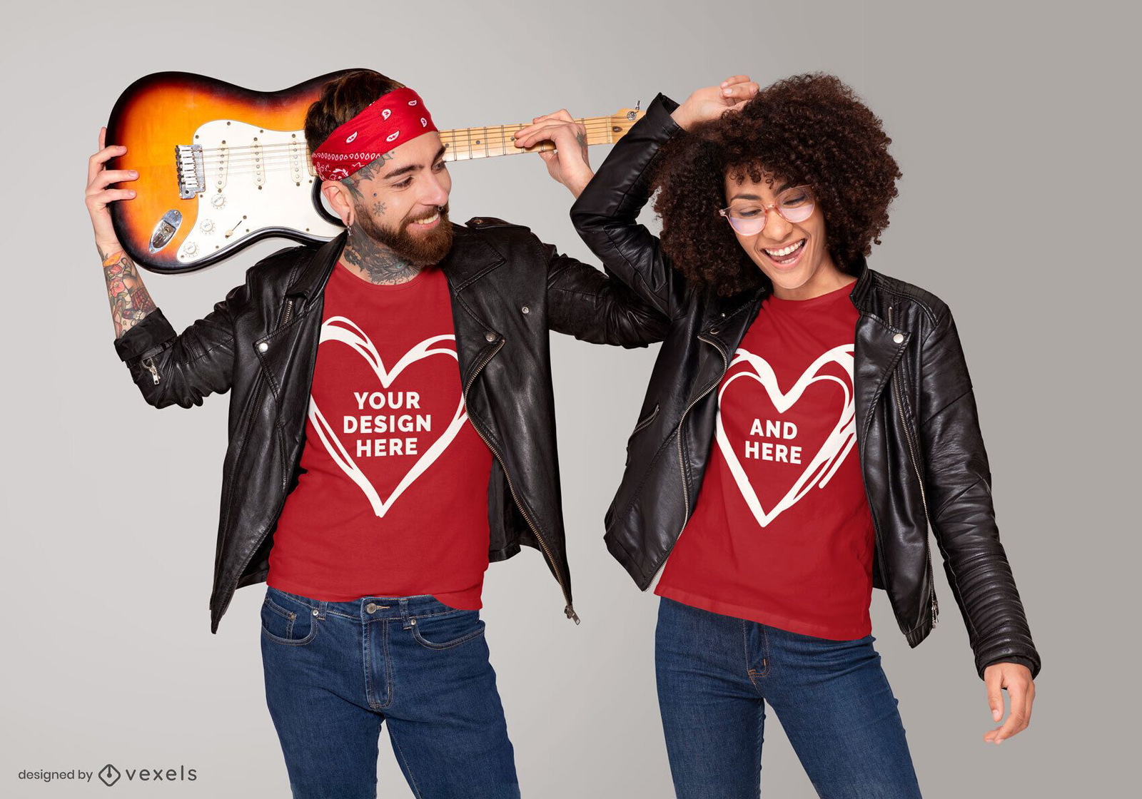 Download Rocker Couple T-shirt Mockup Design - Vector Download