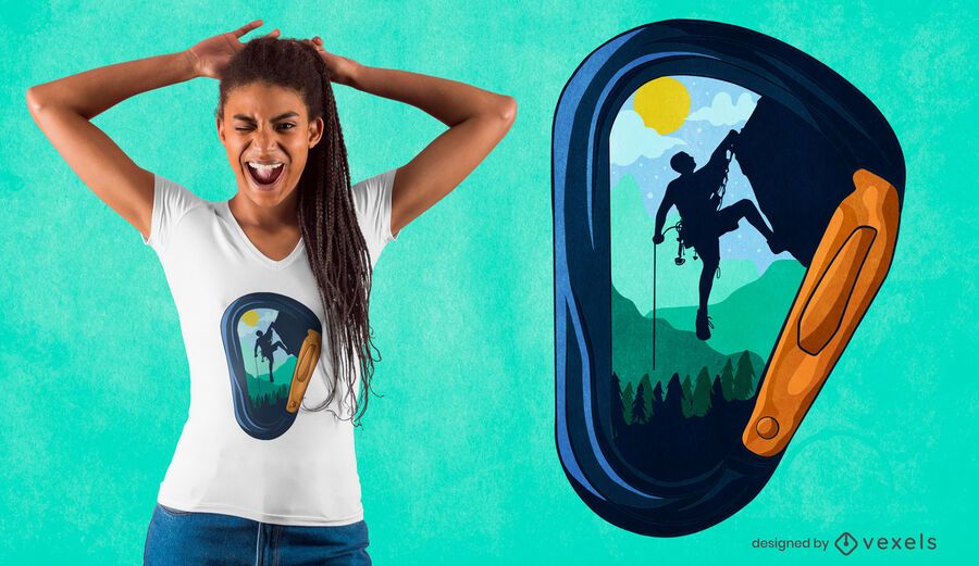 Diseño de camiseta de escalada con mosquetón. Diseño de camiseta de escalada con mosquetón.