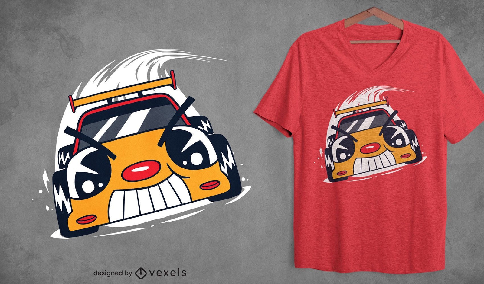 Design de camiseta de desenho animado de carro de corrida