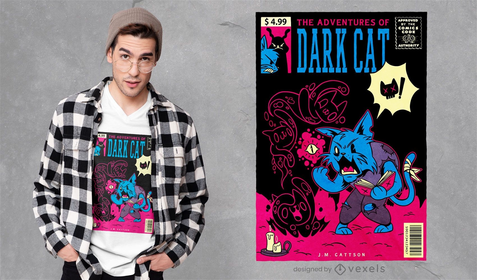Adventures of dark cat t-shirt design