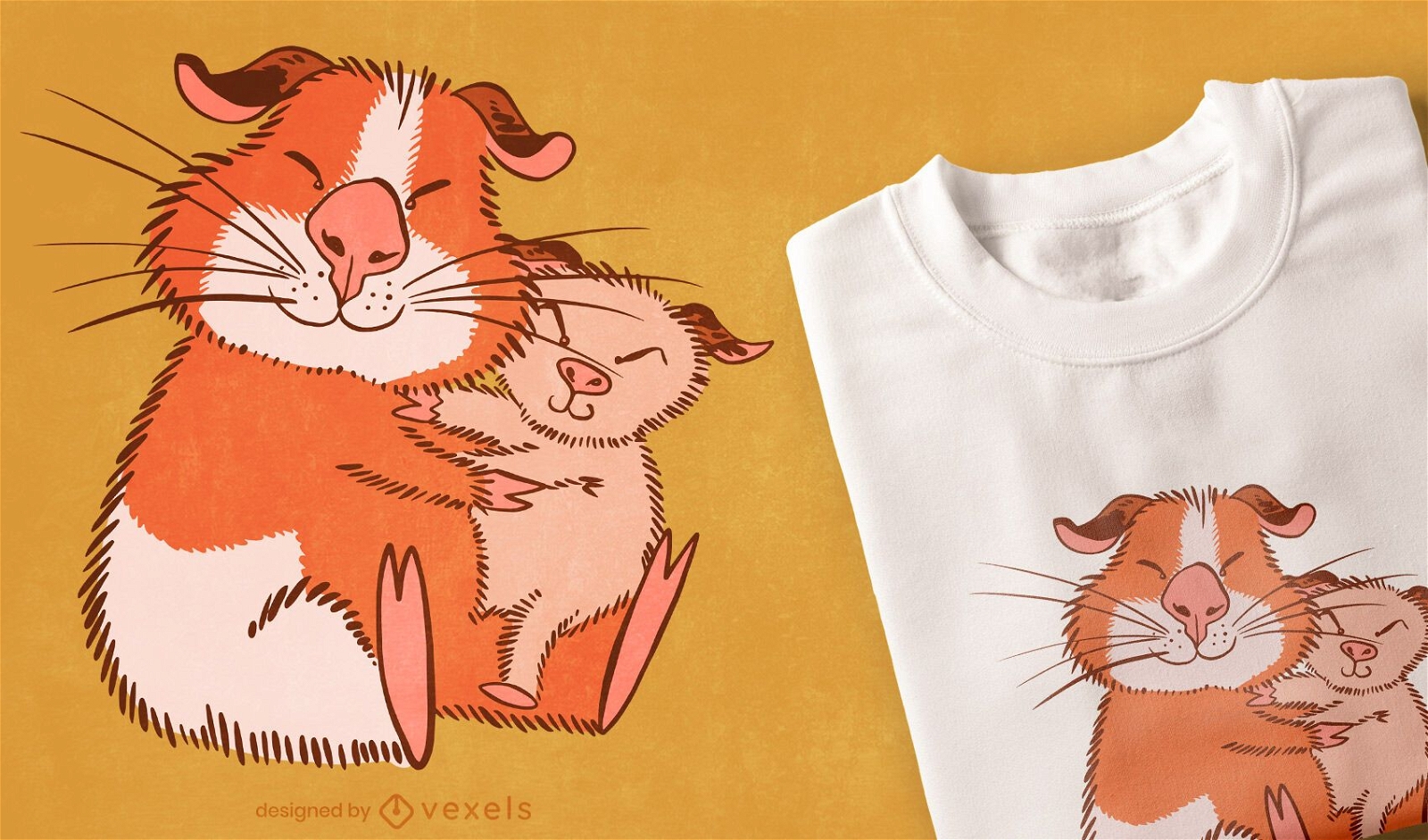 Diseño de camiseta abrazando conejillo de Indias