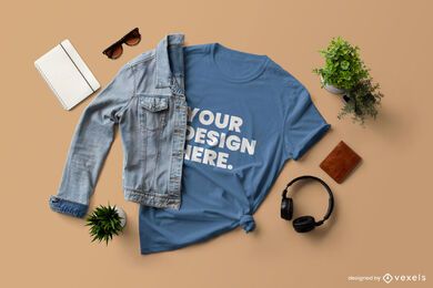Composición de la maqueta de la camiseta de la chaqueta de jean