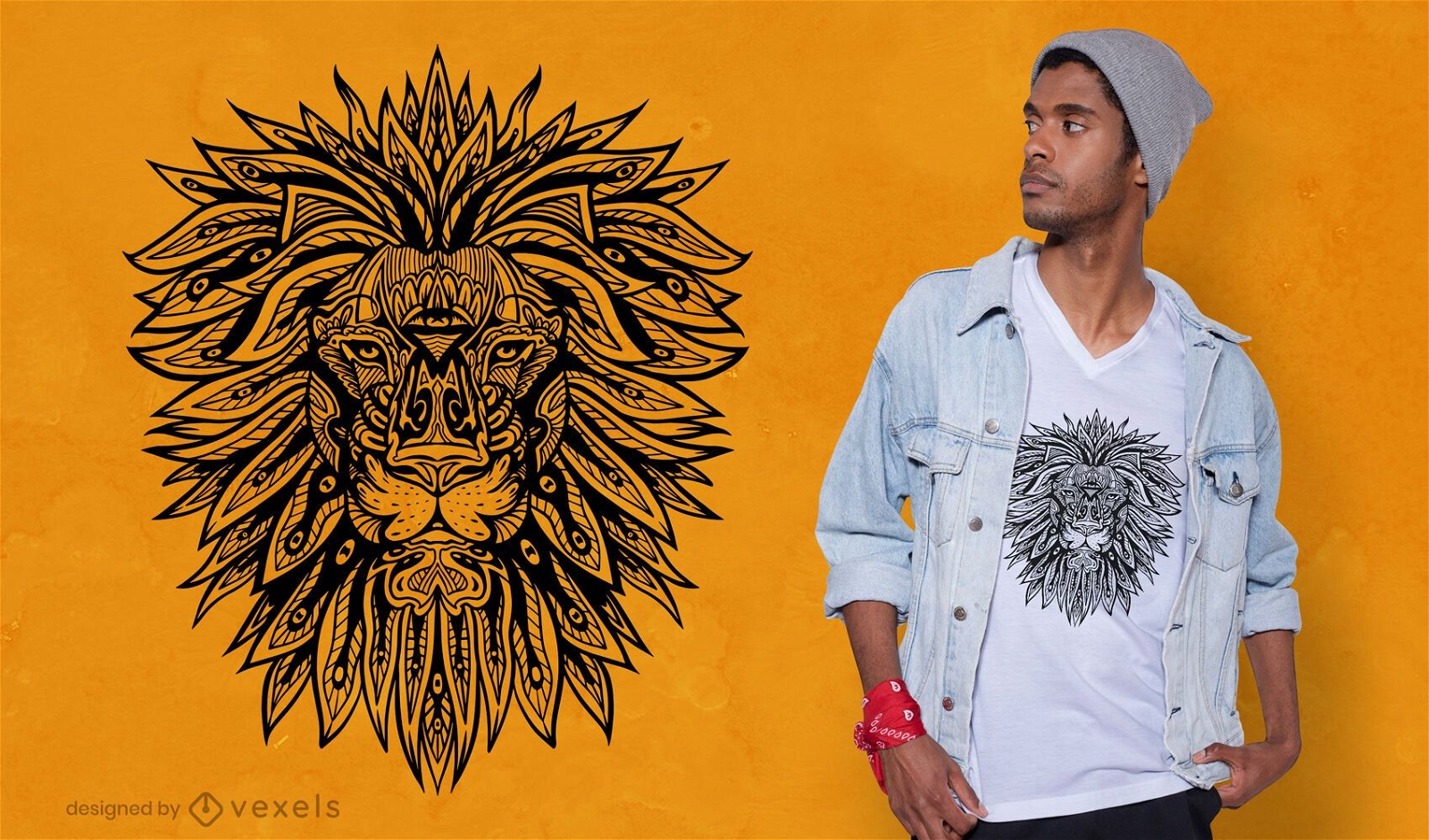 Design de camiseta de mandala de leão