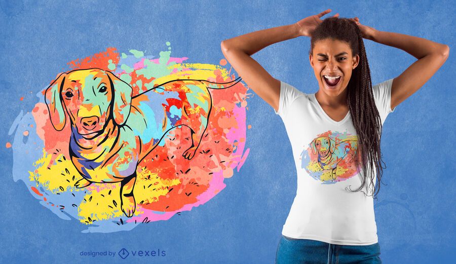 Desenho de t-shirt aquarela Dachshund Desenho de t-shirt aquarela Dachshund