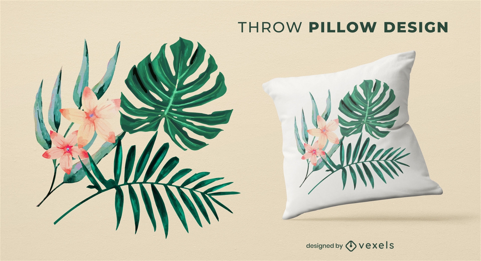 Tropical leaves throw pillow design