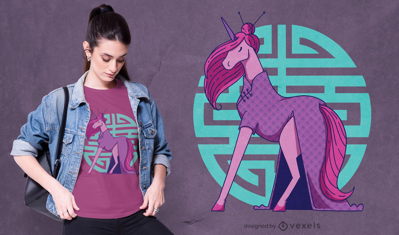 Cheongsam unicorn t-shirt design