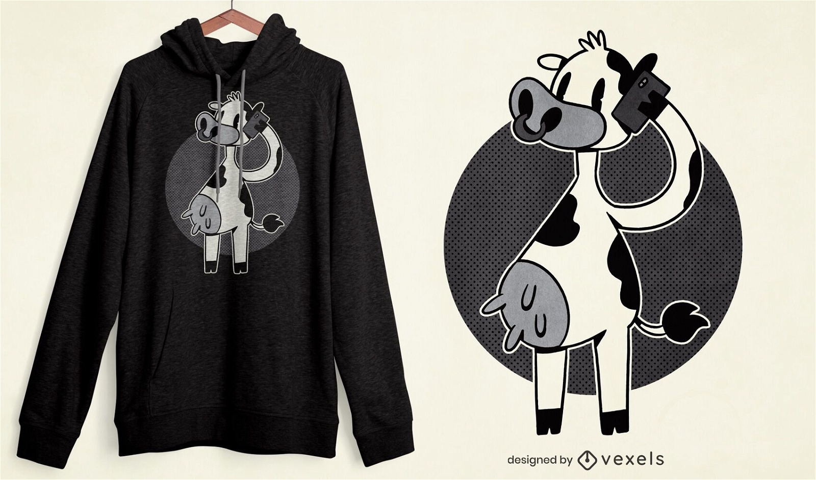 Design de camiseta para chamada de vaca