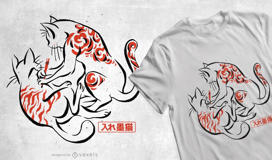 Diseño de camiseta de tatuaje de gatos japoneses Diseño de camiseta de tatuaje de gatos japoneses
