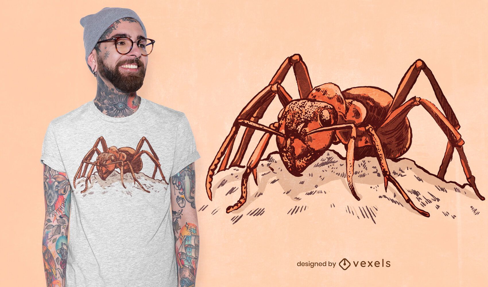 Design detalhado de camisetas de formiga