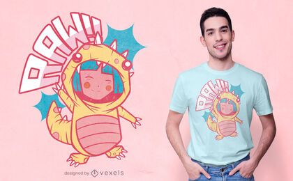 Diseño de camiseta de dinosaurio animado.