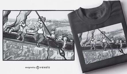Diseño de camiseta de animales de construcción.