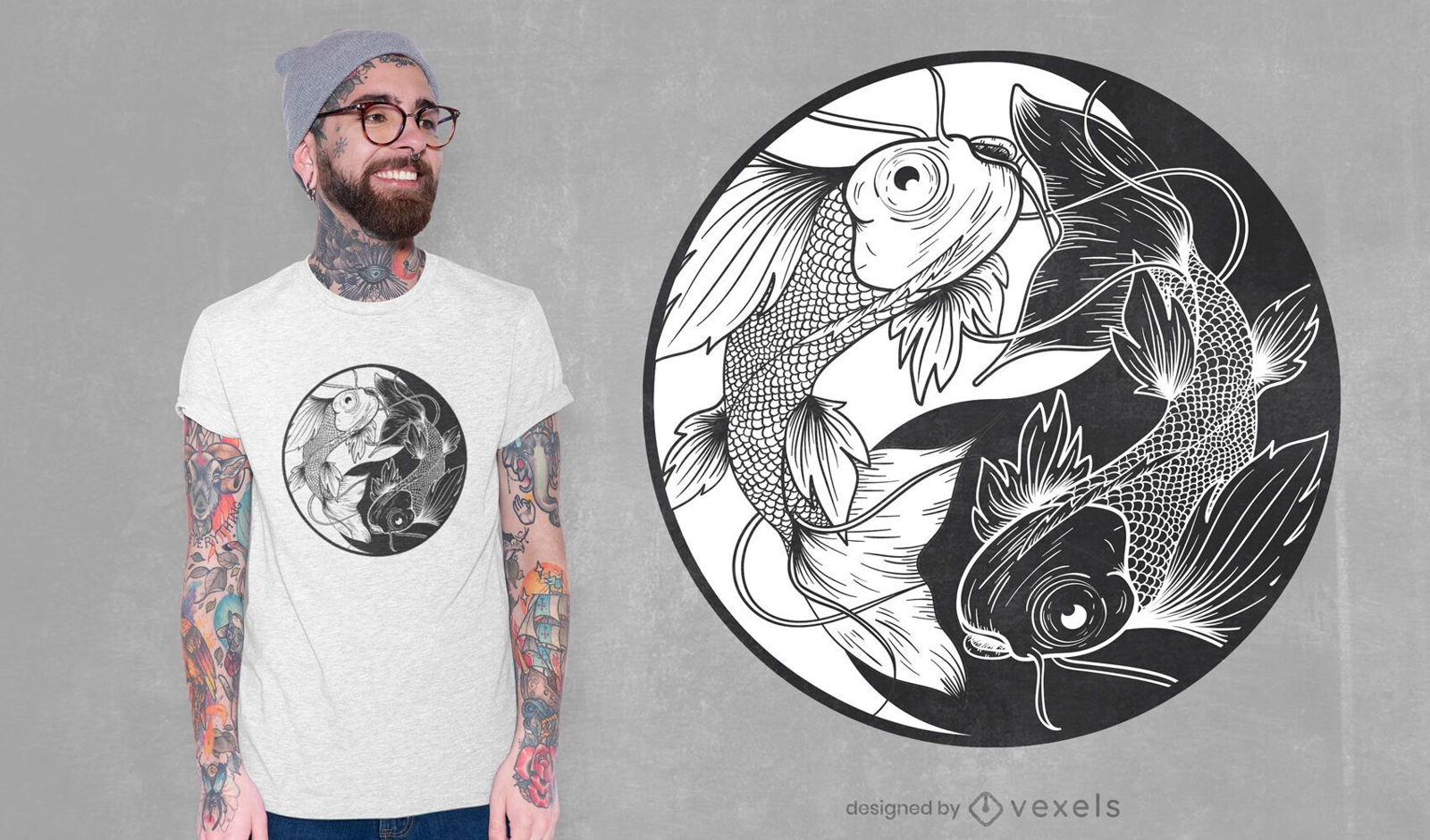 Diseño de camiseta koi yin yang