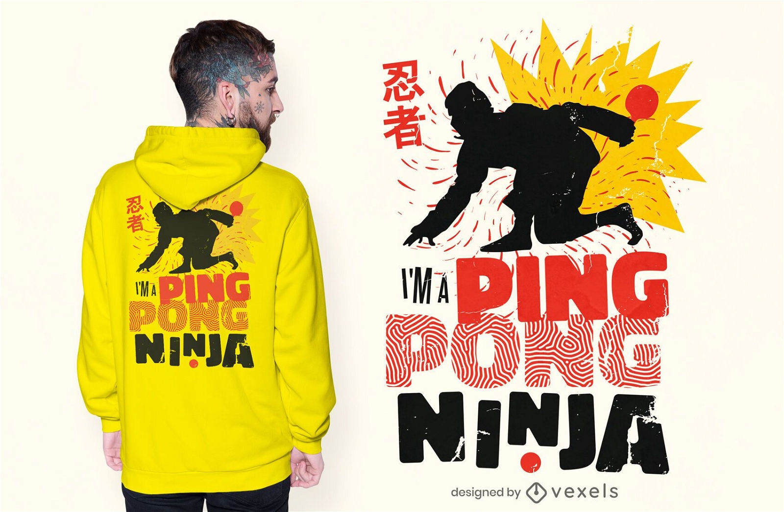 Design de camiseta ninja ping pong