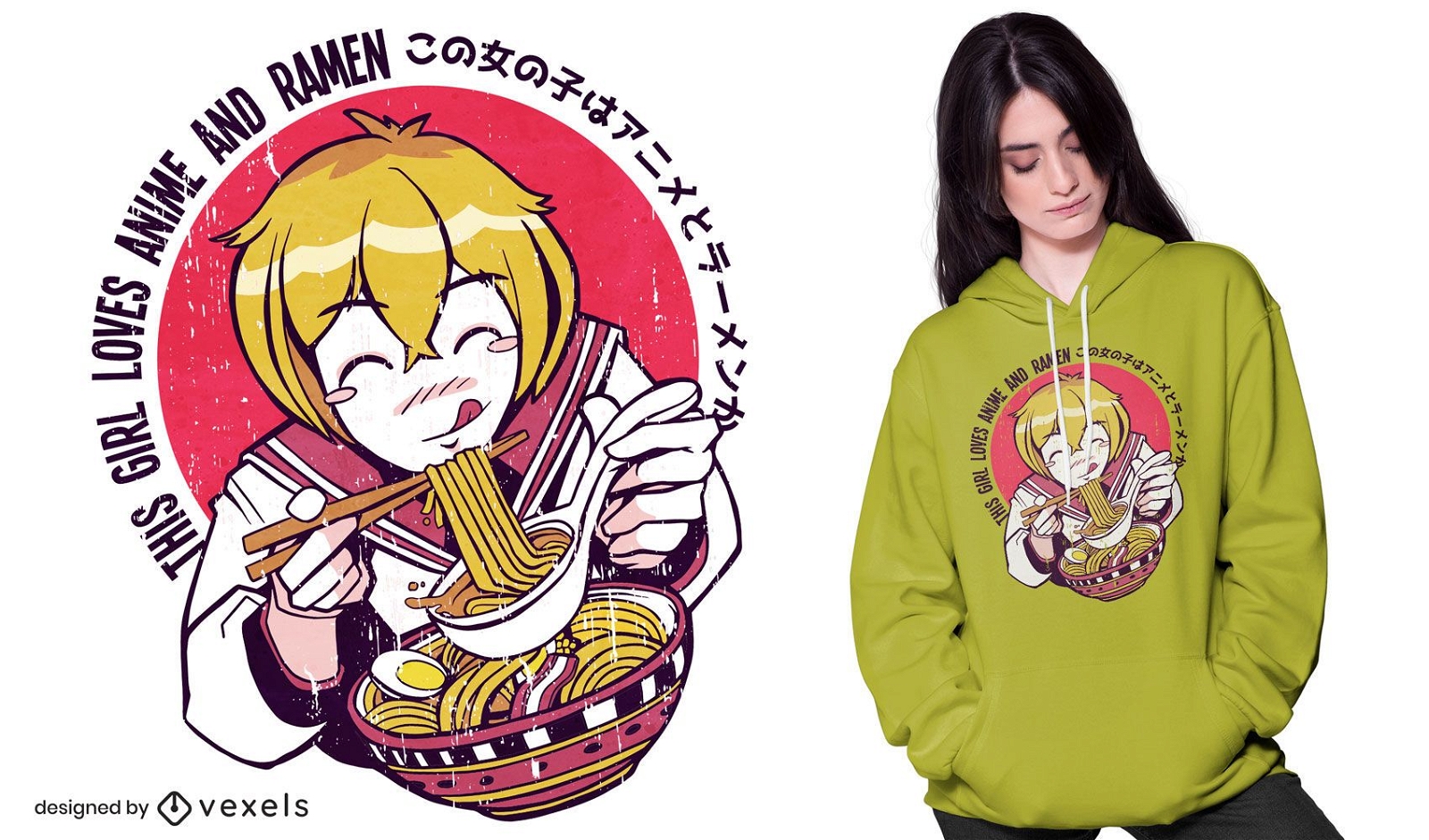 Design de camiseta de Ramen anime girl