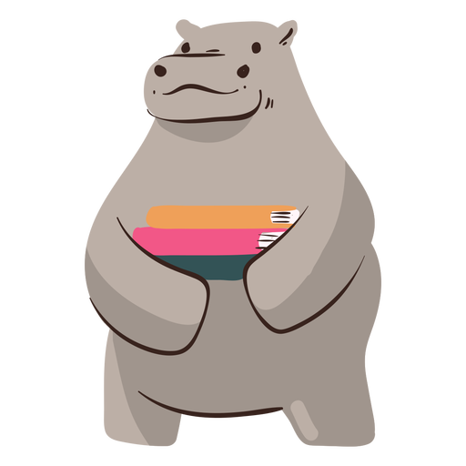 Hippo books study character PNG Design