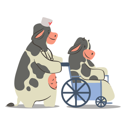 Personaje de silla de ruedas de vaca enfermera