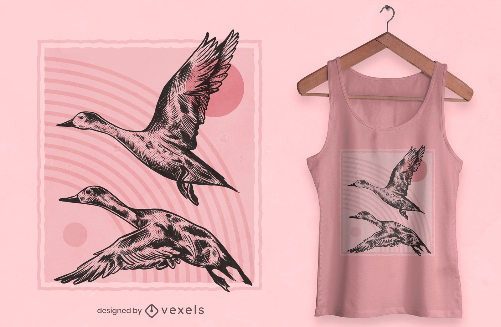 Desenho de t-shirt de patos desenhados à mão