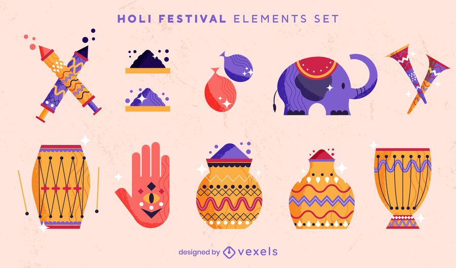 Holi festival elements vector set Holi festival elements vector set
