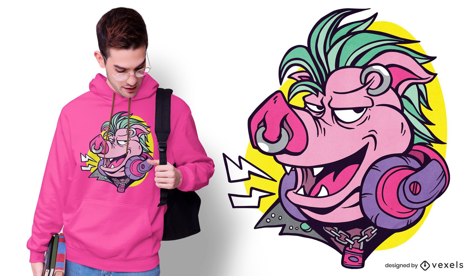 Design de camisetas punk pig
