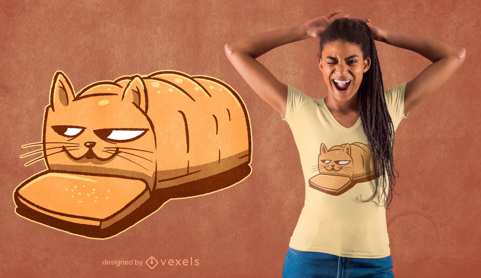 Diseño de camiseta de gato de pan